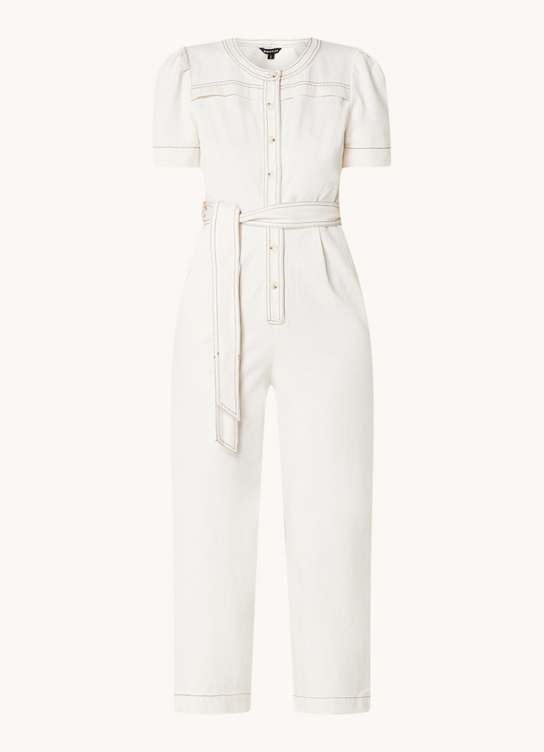 Whistles  Alana loose fit cropped jumpsuit van denim met strikceintuur