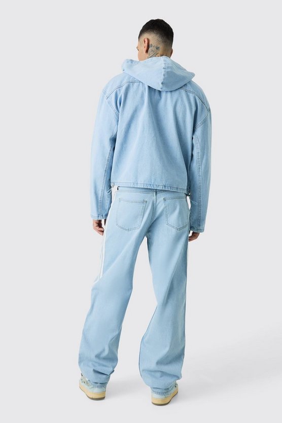 Tall Denim-Hoodie mit Acid-Waschung