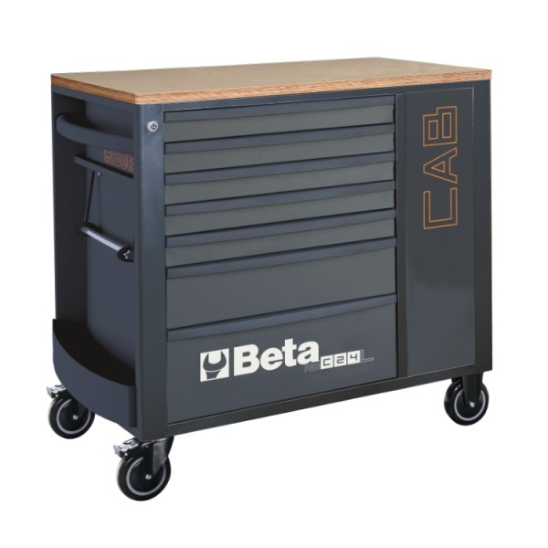 Beta 024004477 Banc de lucru mobil cu 7 sertare și dulap cu încuietoare, 588x367 mm - negru