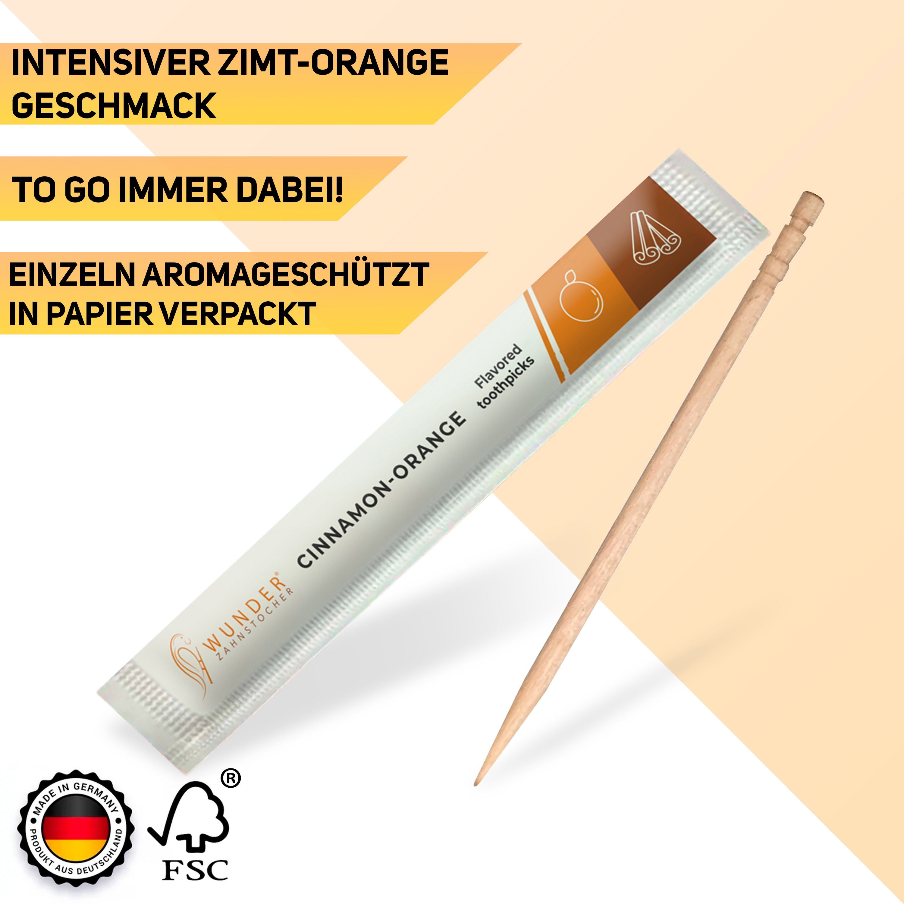 Wunder Zahnstocher Mundpflegecenter Wunder Zahnstocher - 100er Set Zimt/Orange Einzeln Verpackt
