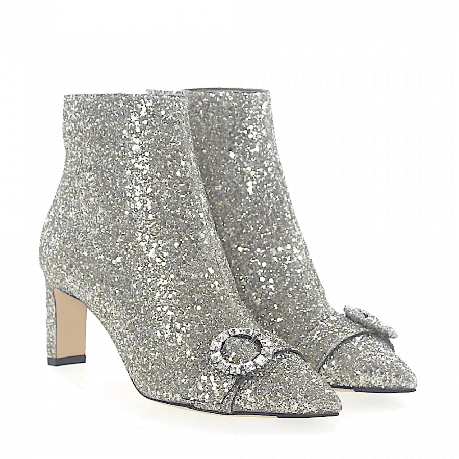 Jimmy Choo - Stiefeletten HANOVER 65 Stoff Glitzer silber Kristallschnalle - grau