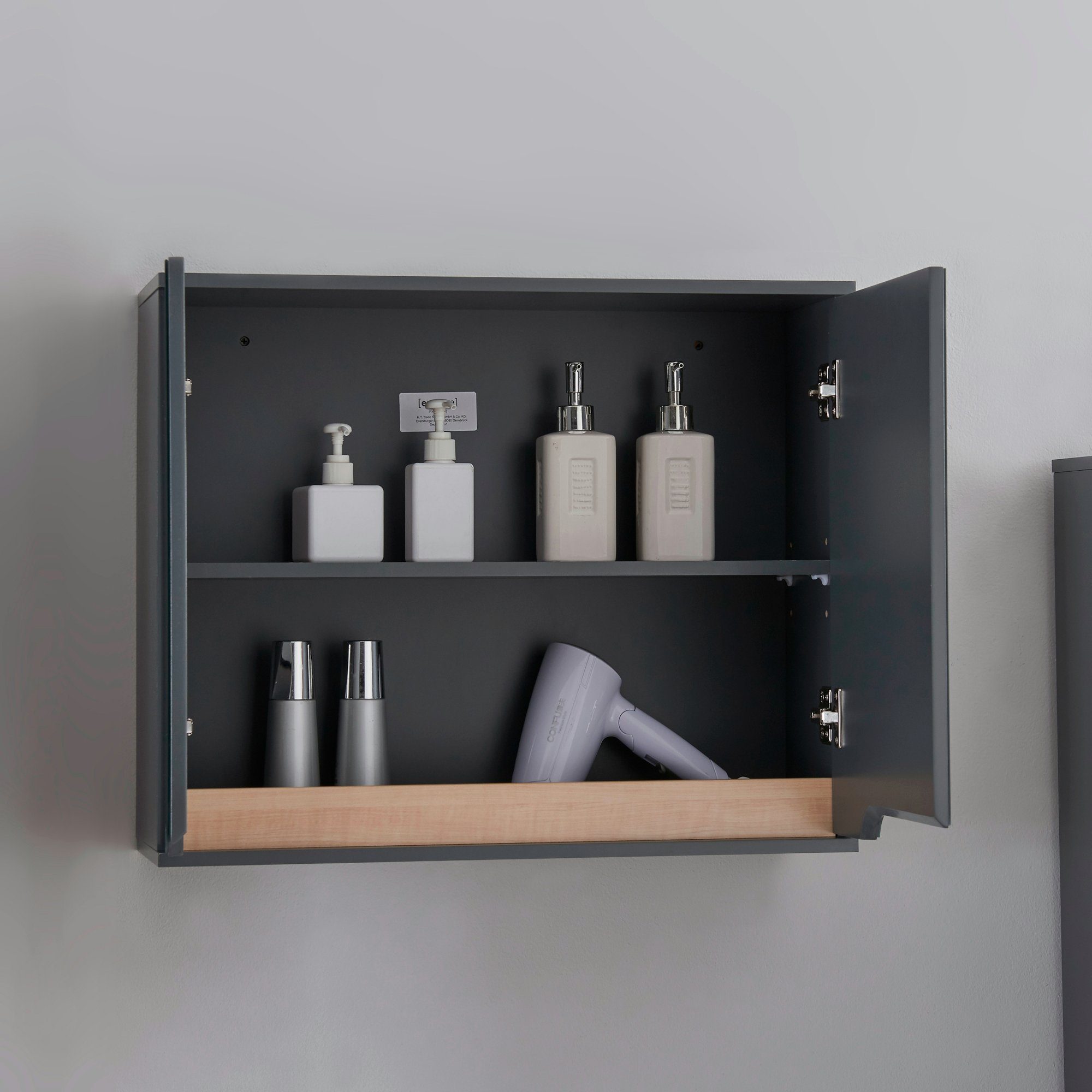 en.casa Spiegelschrank Gescher Badezimmerschrank 50x60x20 cm Grau / Holzfarben
