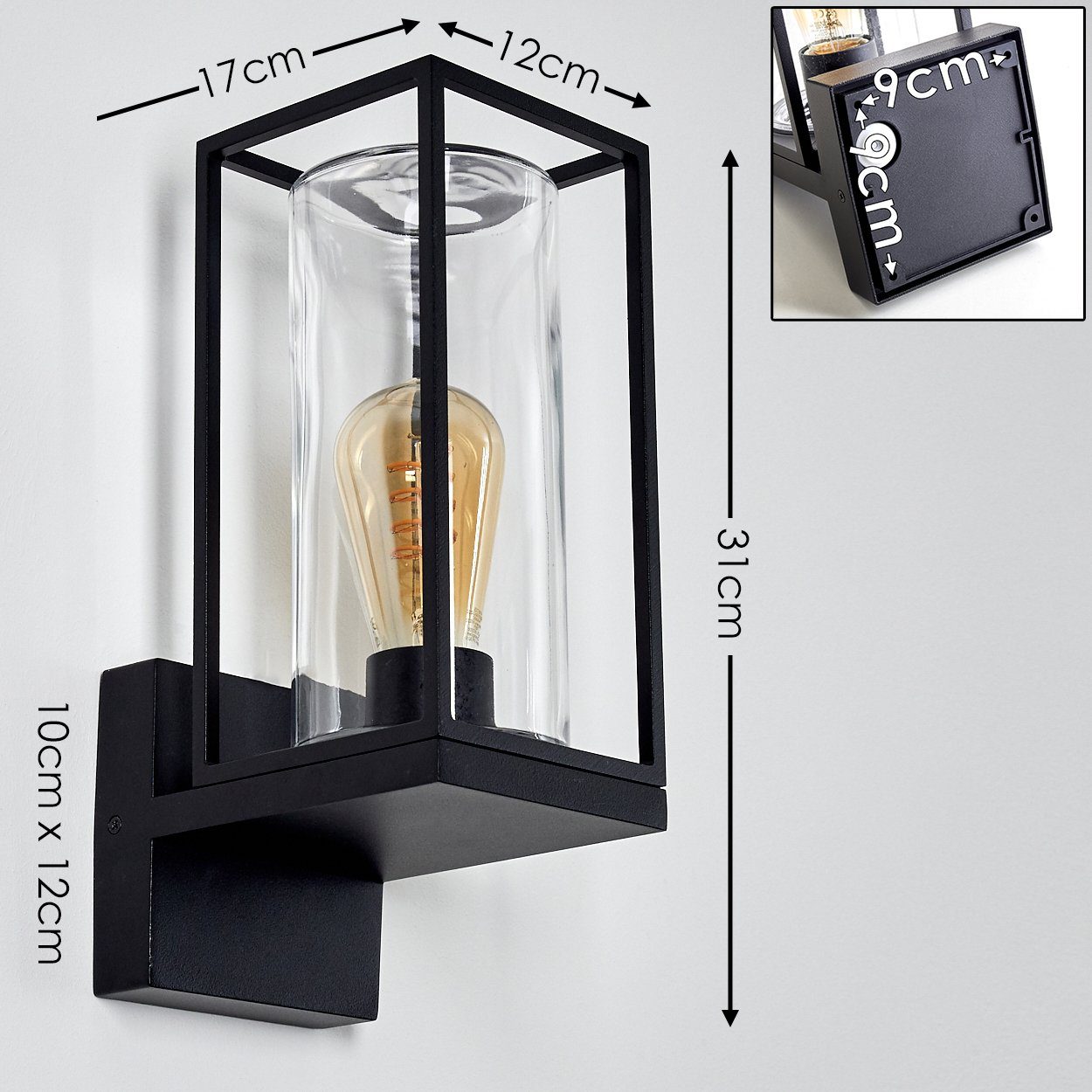 hofstein Außen-Wandleuchte Besana Wandlampe aus Metall, Schwarz, 4 Gläser Bernsteinfarben/Klar, ohne Leuchtmittel, Industrial Style Außenlampe mit Lichteffekt an der Wand, E27, IP44