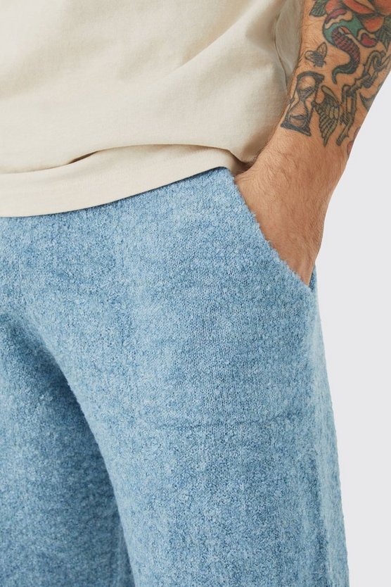 Lockere Strick-Jogginghose mit Fischgräten-Print und weitem Bein