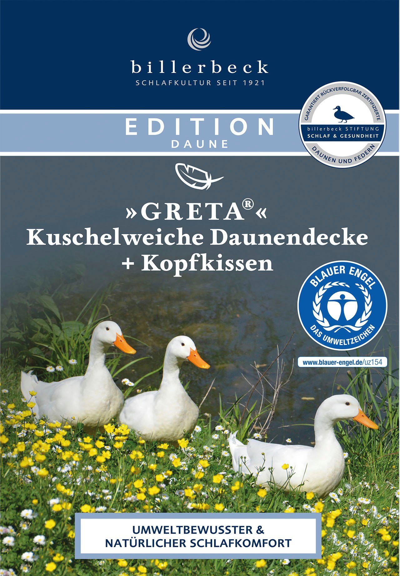 Federkopfkissen E14 Greta, billerbeck, Das Kissen mit dem blauen Engel