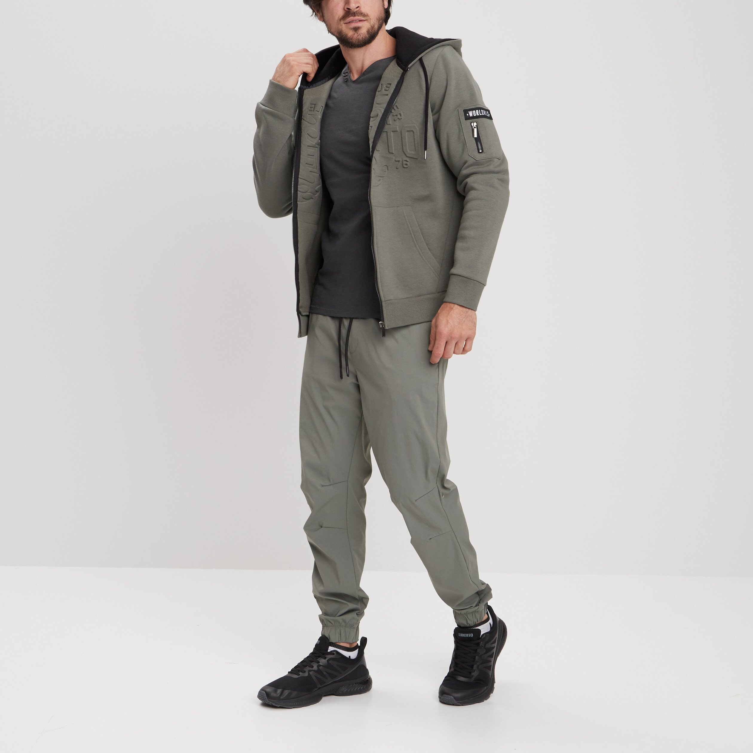 Sweat zippé à capuche Liberto vert kaki homme | La Halle