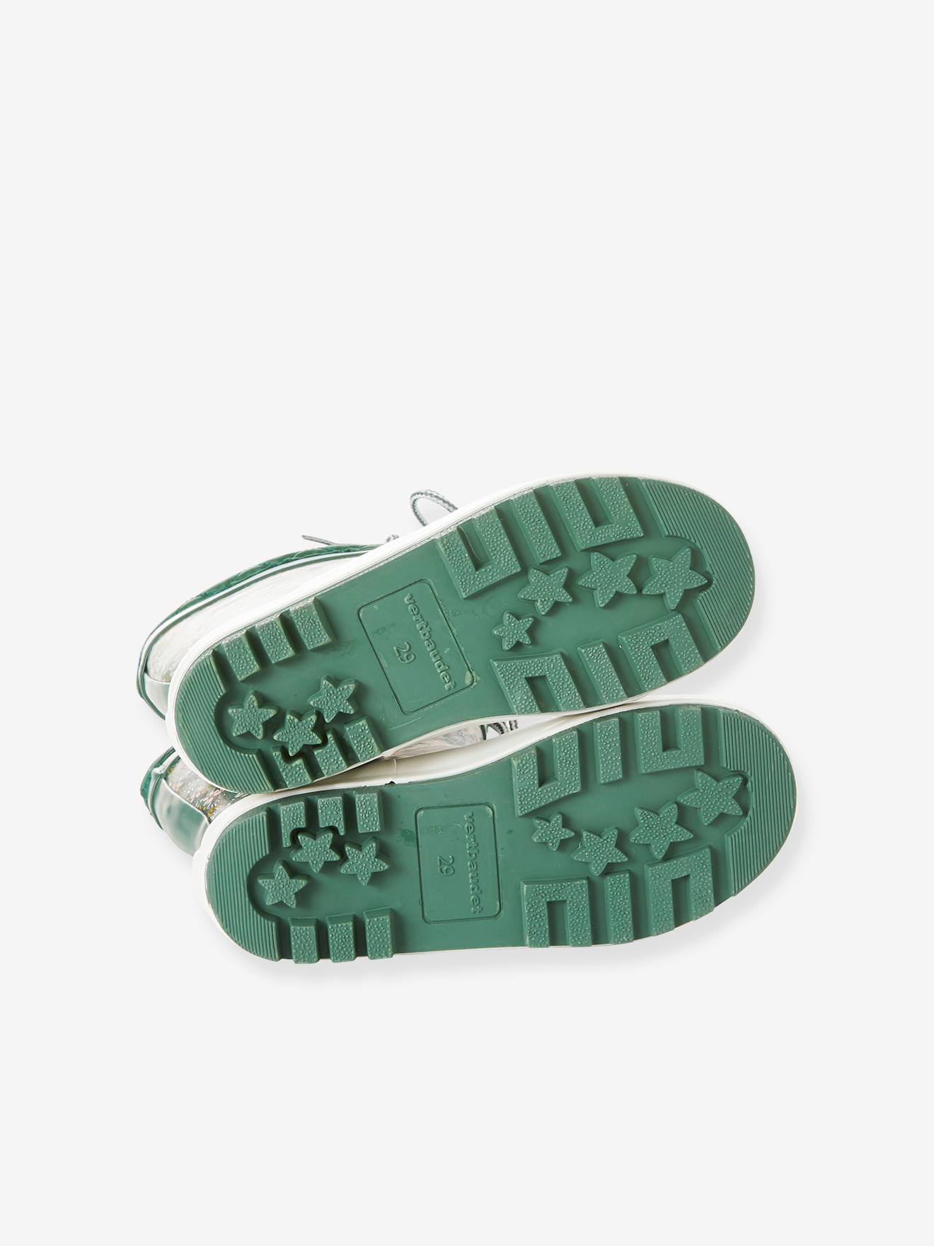 Bottes de pluie imprimées fille col matelassé vert
