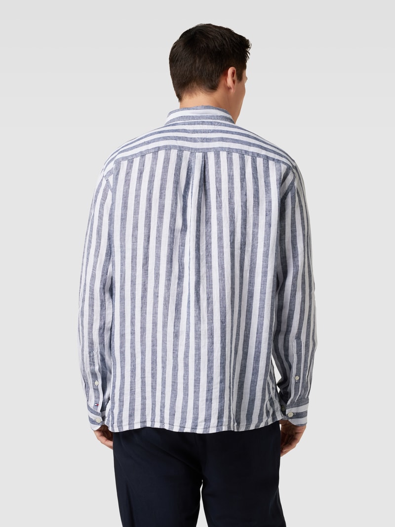 Freizeithemd aus Leinen mit Brusttasche Modell 'BRETON' in marineblau