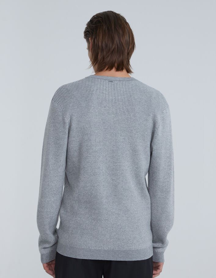 Pull gris tricot relief gaufré Homme