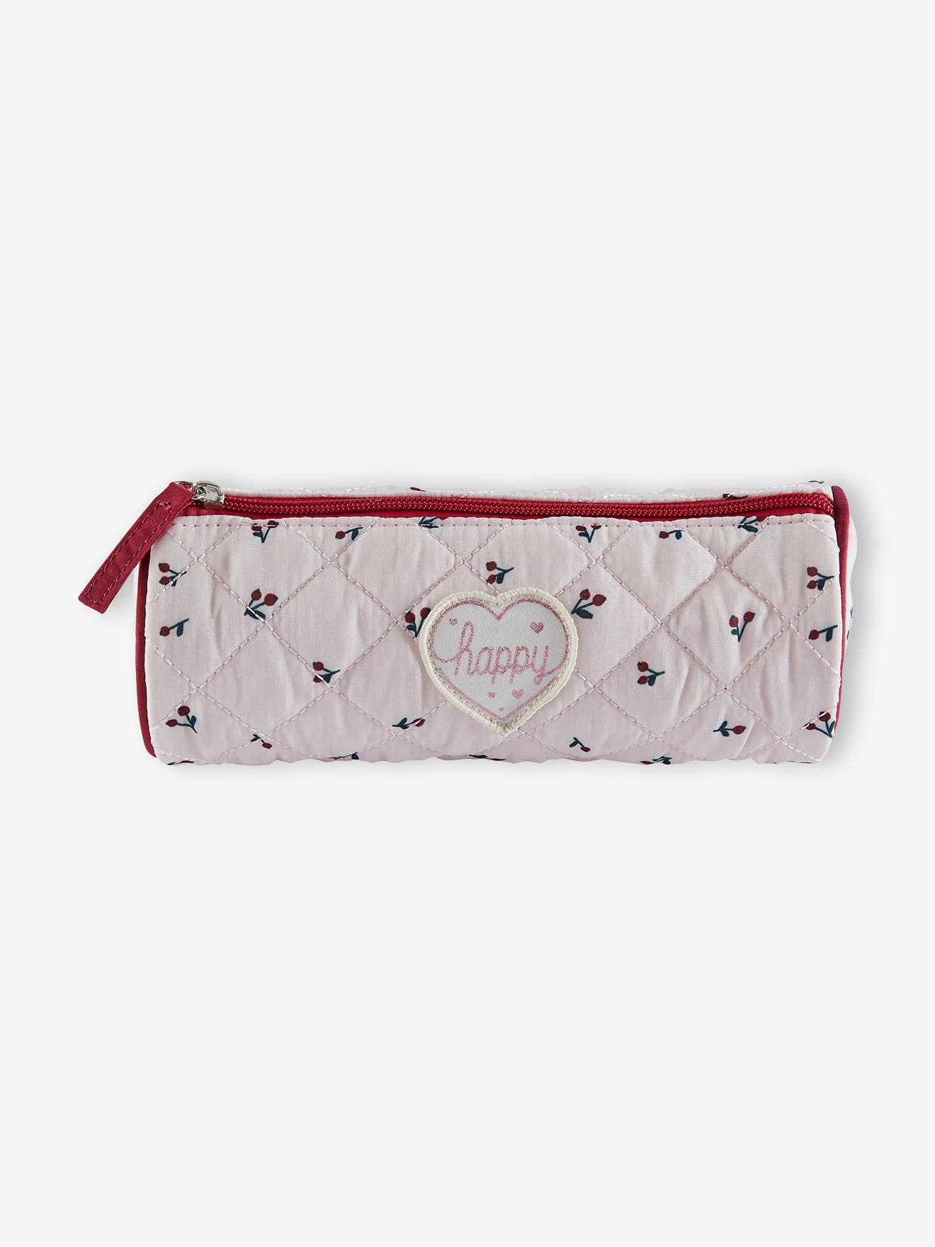 Trousse matelassée motifs cerises fille rose imprimé