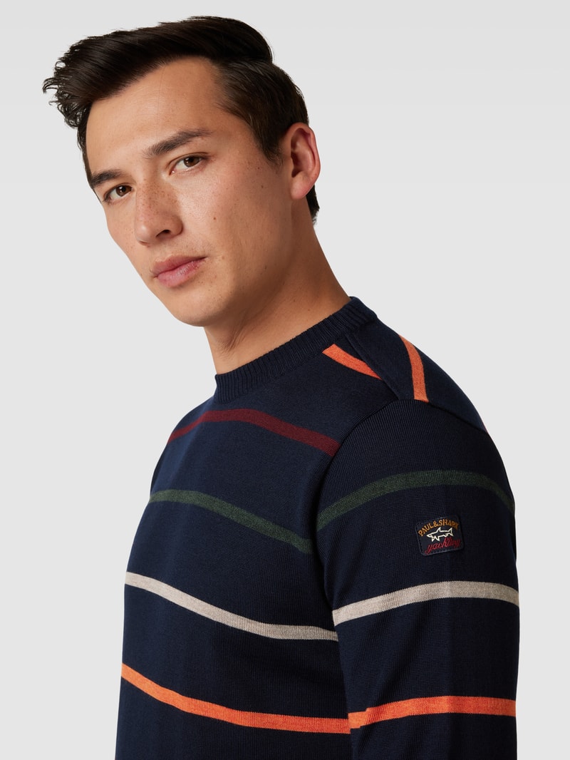 Strickpullover aus Schurwolle mit Streifenmuster in marineblau