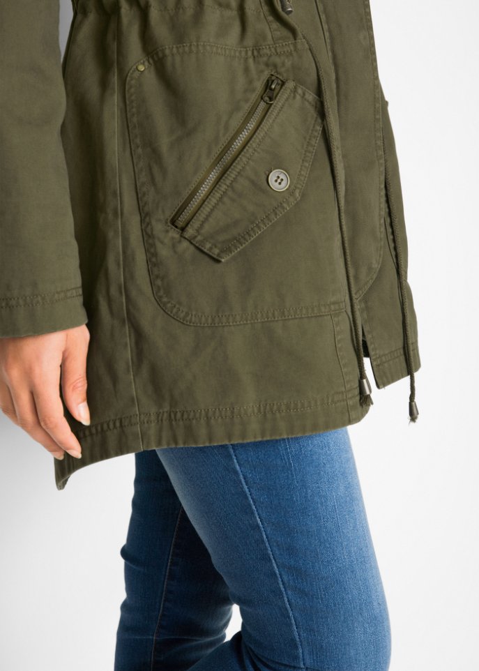 Baumwoll-Kurzparka mit Stehkragen, talliert