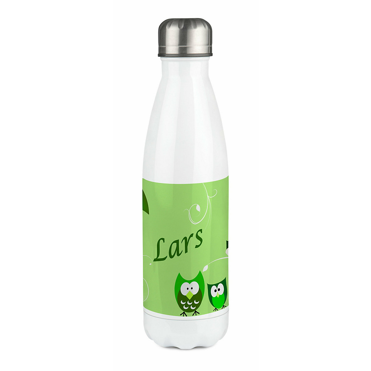 Edelstahl Kinder Thermoflasche / Trinkflasche bunt Eule Farbe grün Spülmaschinenfest, Auslaufsicher, Bruchfest, Doppelwandig, Für Heißgetränke geeignet, Mit Deckel, Isoliert