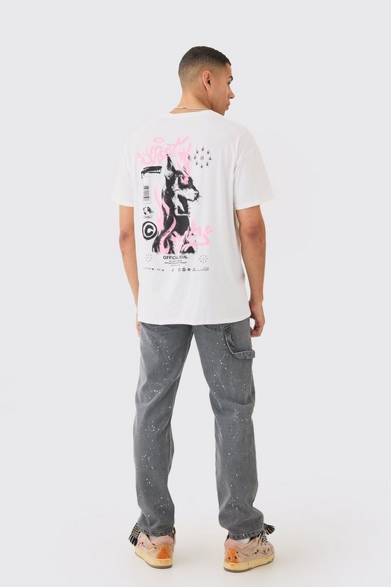 Oversize T-Shirt mit Hunde Graffiti-Print