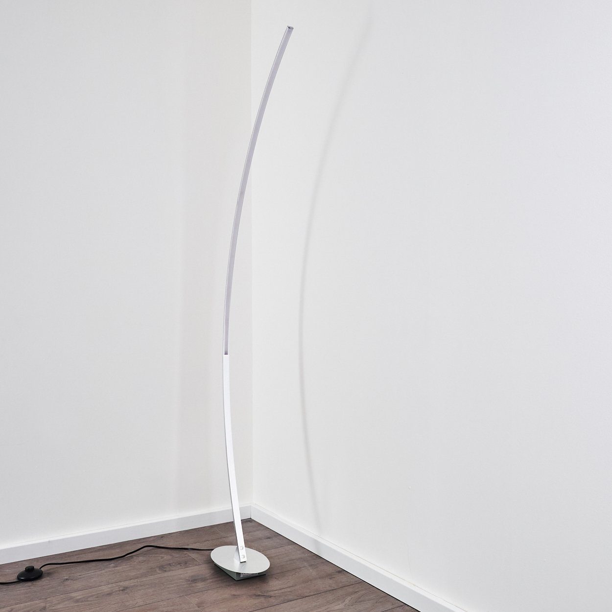 hofstein Bogenlampe Oneto LED Designer Standlampe in Aluminiumgebürstet, mit Fußschalter und Kabel, Leselampe, fest eingebaute LEDs 1100 Lumen