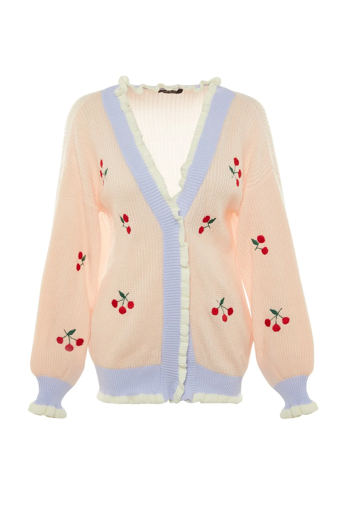 Trendyol Collection  Puderfarbene bestickte Strickjacke TWOAW21HI0628