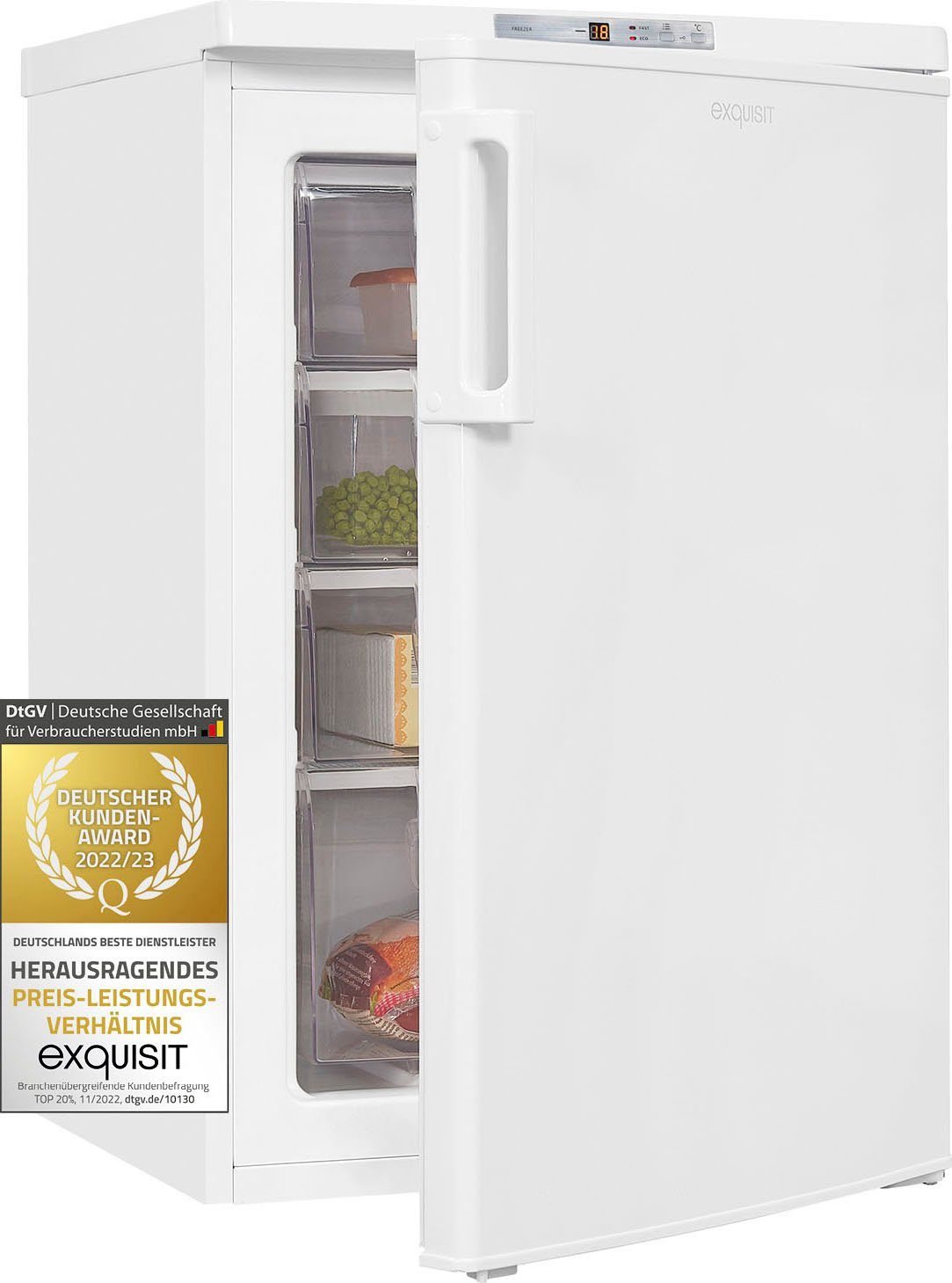 exquisit Gefrierschrank GS80-HE-040E weiss, 85,5 cm hoch, 55 cm breit