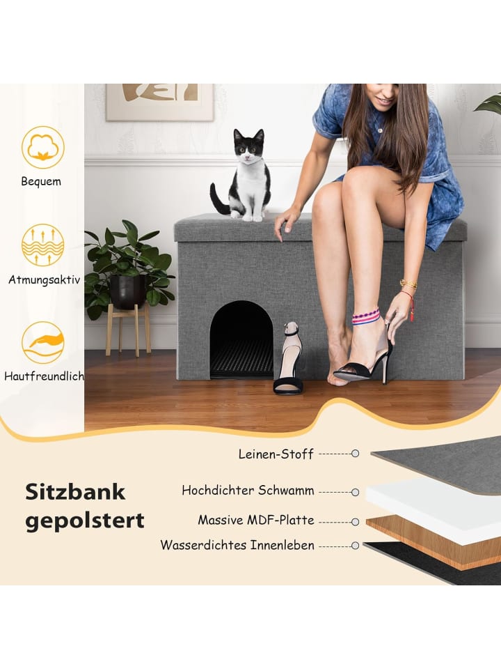 COSTWAY 2in1 Katzenhaus Sitzbank in Grau günstig kaufen onesize