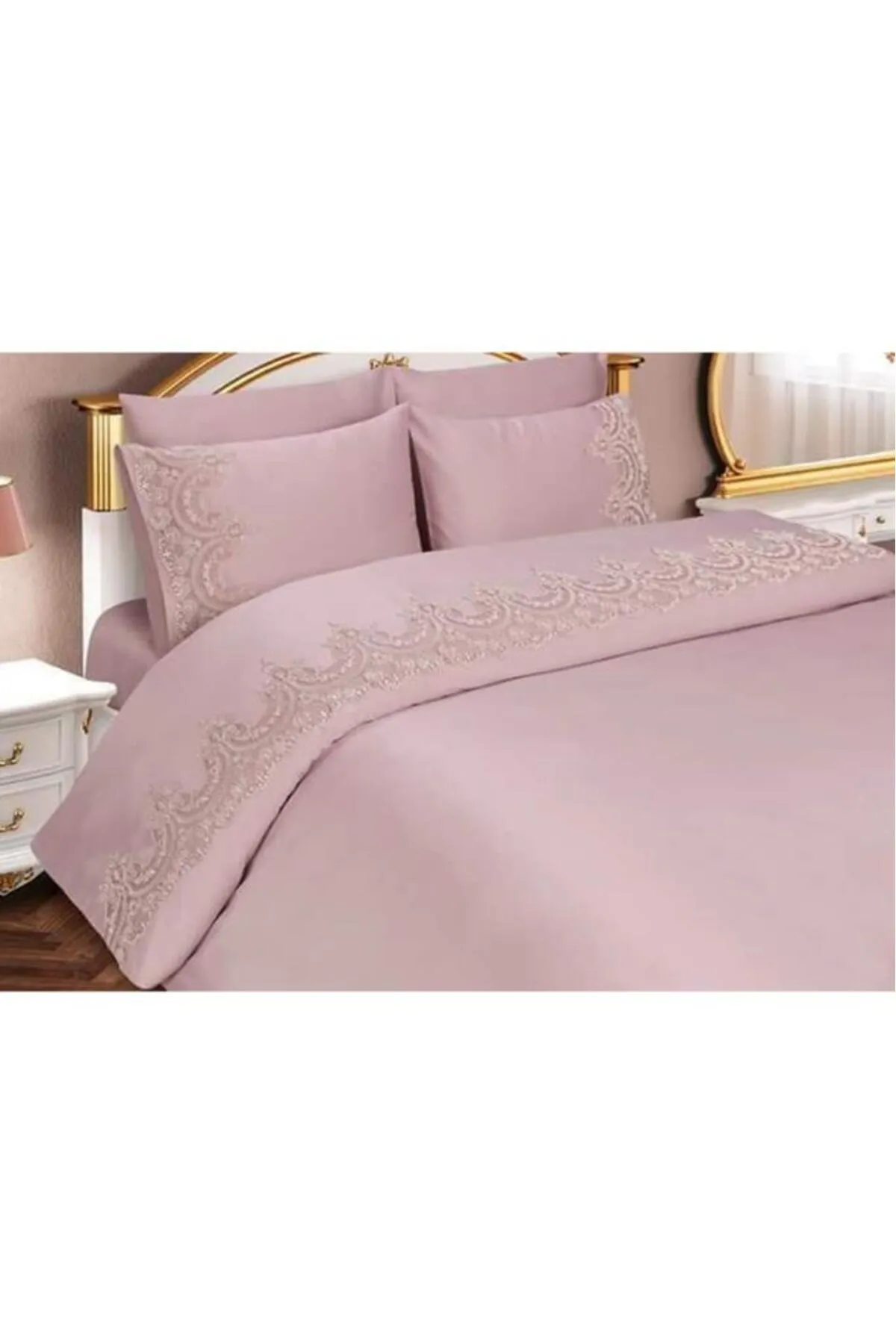 Çeyiz Diyarı  French Lace Sultans Einzelbettbezug-Set, 4-teilig, Puder