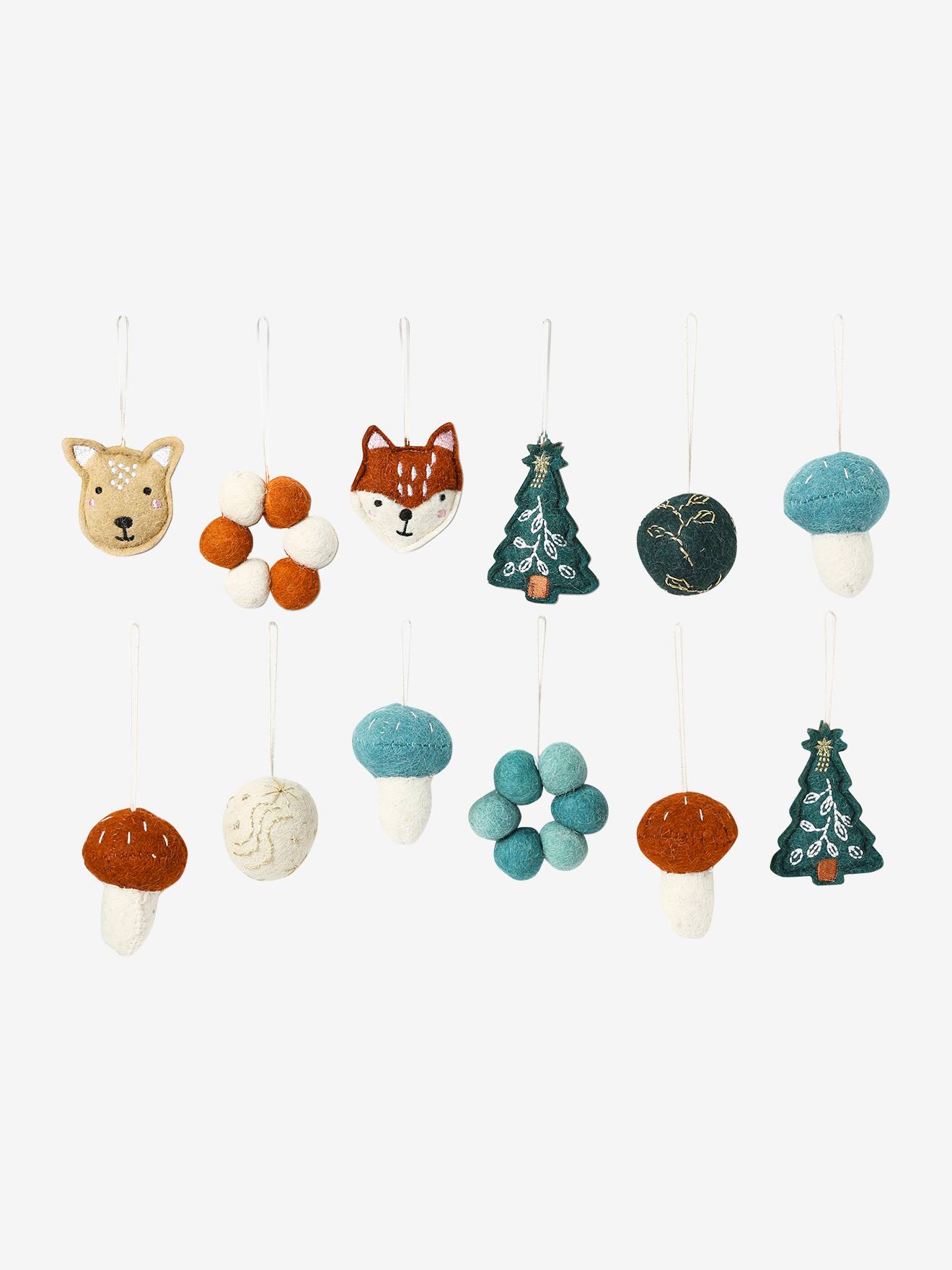 Vertbaudet 12er-Set weihnachtliche Deko-Anhänger aus Filz MAGIC FOREST - grün