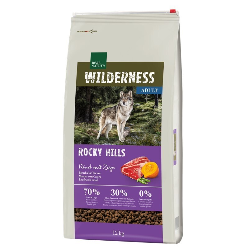 REAL NATURE Hundetrockenfutter REAL NATURE WILDERNESS Rocky Hills Rind & Ziege 12 kg