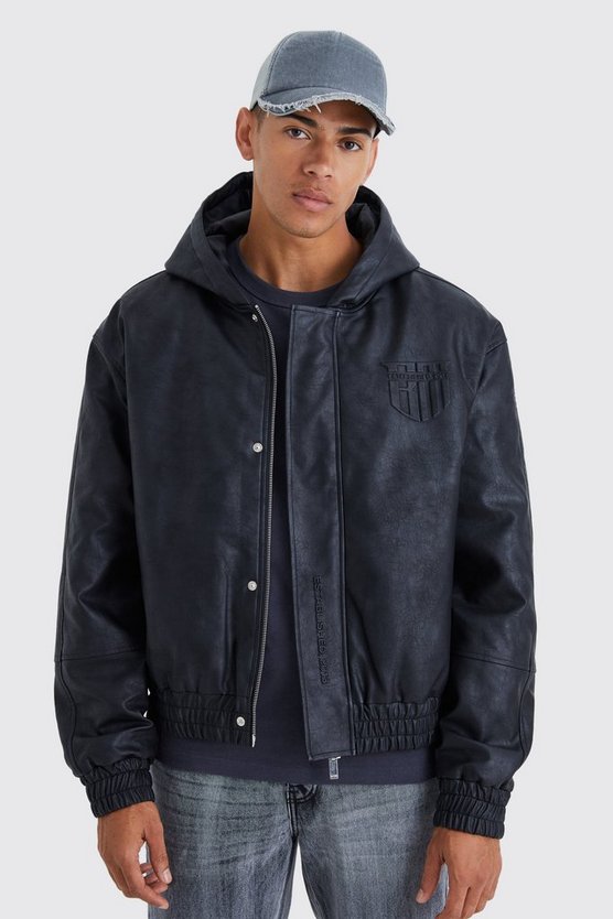 PU-Bomberjacke mit Kapuze