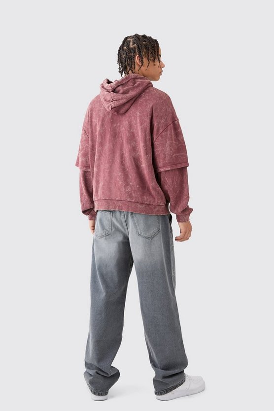 Kastiger Oversize Hoodie mit Acid-Waschung und Official-Stickerei