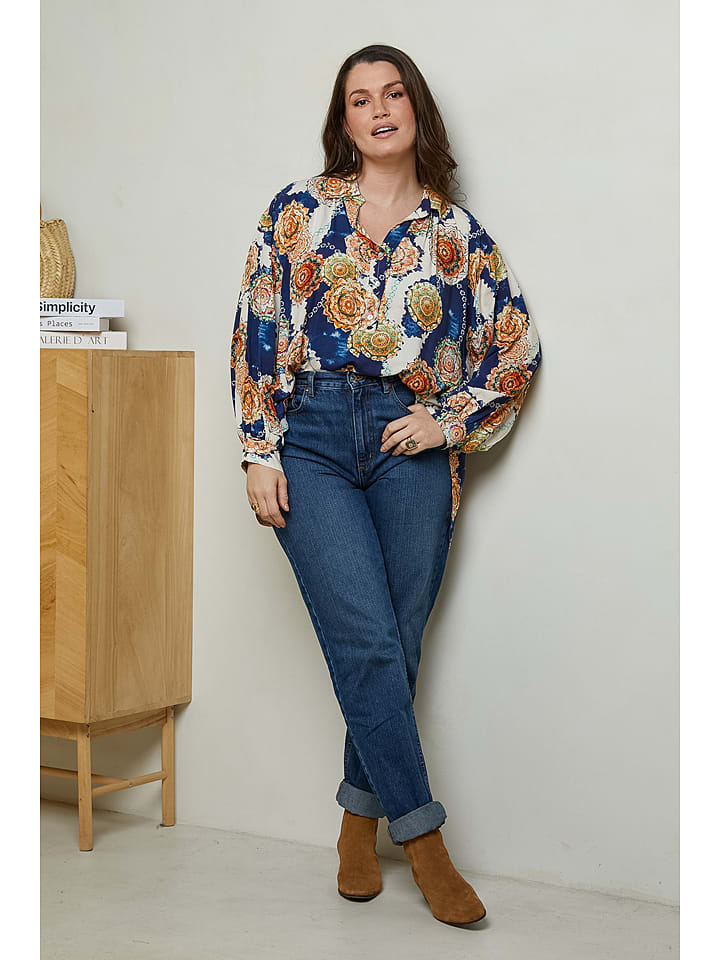 Curvy Lady Bluse in Creme/ Dunkelblau günstig kaufen