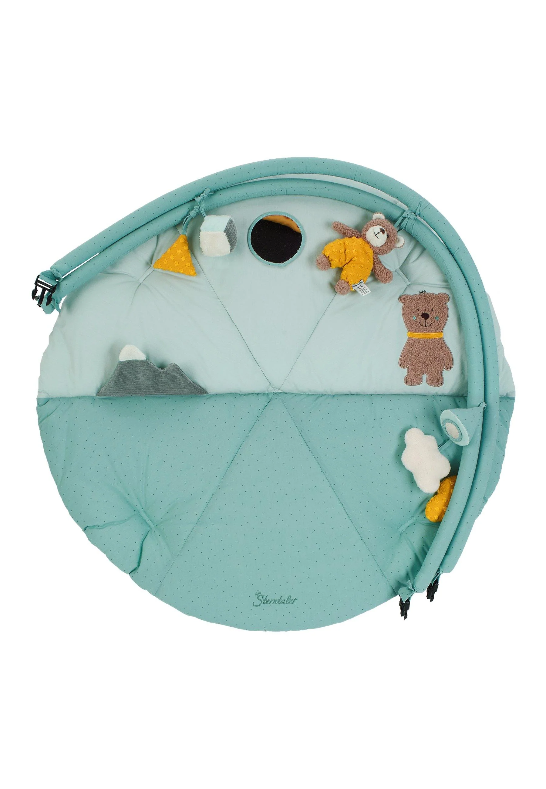 Spielbogen Bär Ben in Türkis mit Krabbeldecke rund