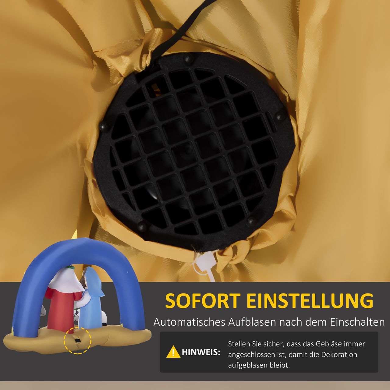 HOMCOM Aufblasbarer Weihnachtsbogen Bibel-Bogen von Jesus' Geburt 1,57 m Weihnachtsdeko mit LED Weihnachtskrippe mit Torbogen wasserdicht Polyester Blau Braun 206 x 95 x 157 cm