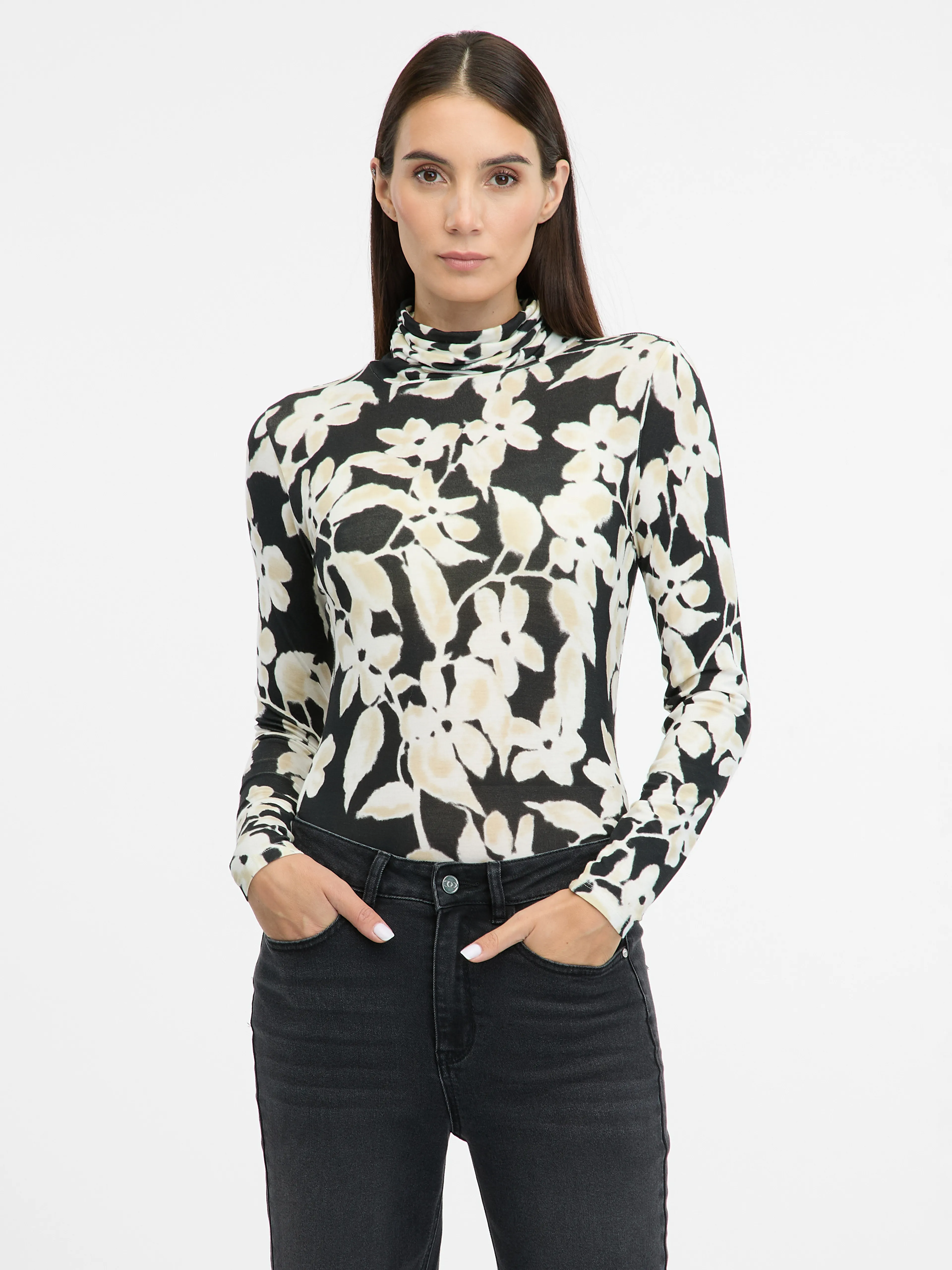 Schwarzer gemusterter Damen-Rollkragenpullover ORSAY