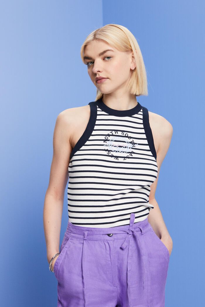 Geripptes Tanktop mit Stickerei und Print