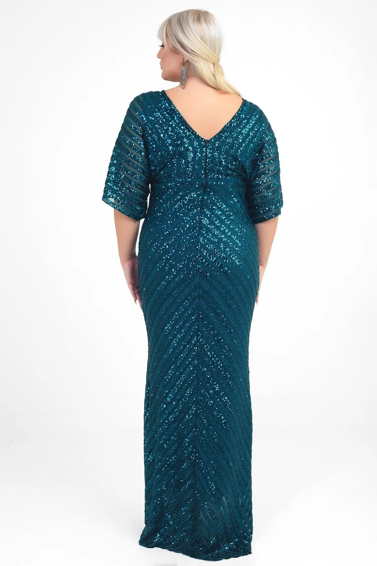 By Saygı  Grünes Ottoban-Paillettengefüttertes langes Abendkleid für Damen