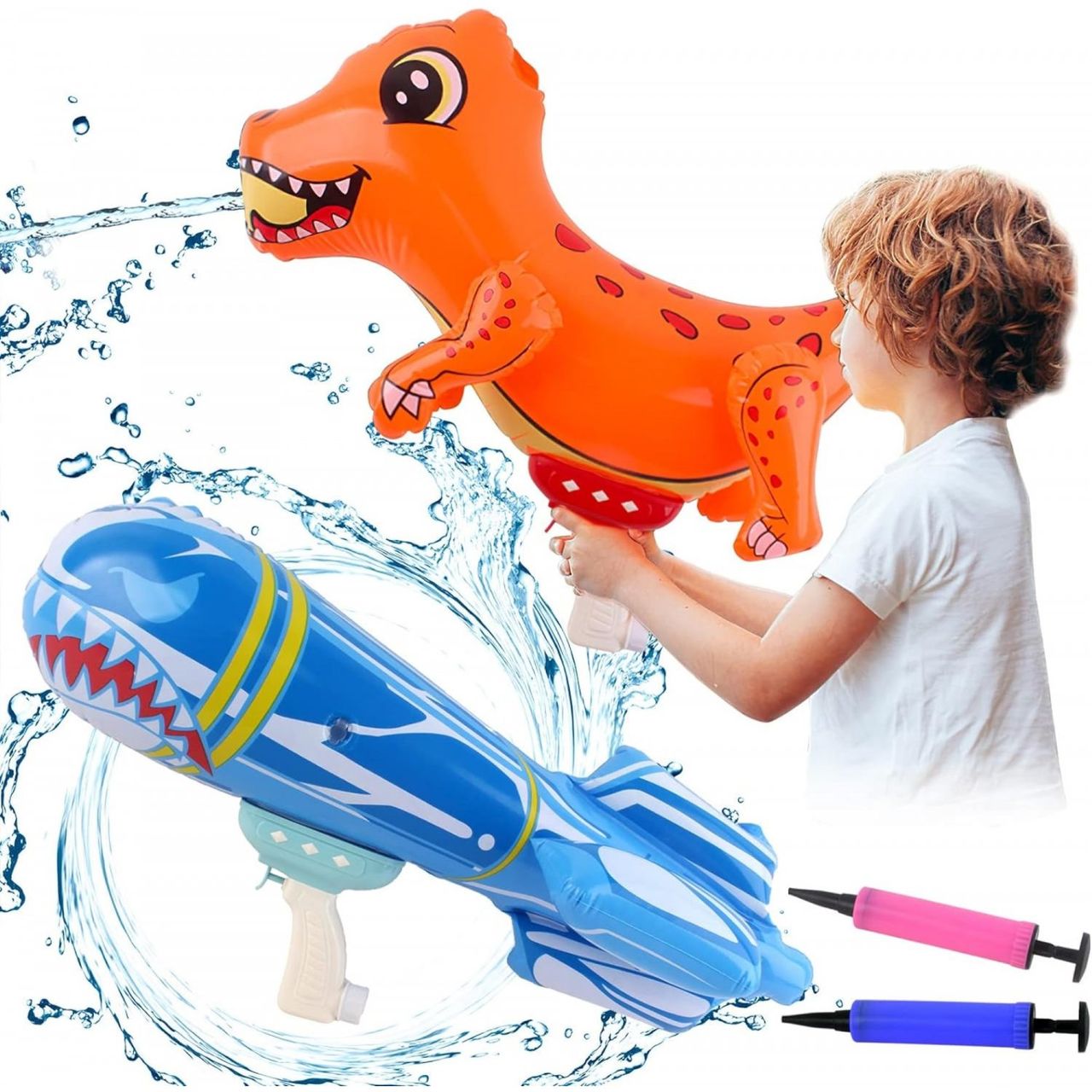 COFI 1453 2-in-1 tragbare Wasserpistolen im Dinosaurier- und Haifischdesign
