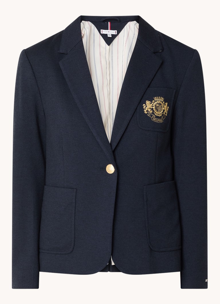 Tommy Hilfiger Heritage gyapjúkeverék blézer hímzett logóval és foltzsebekkel