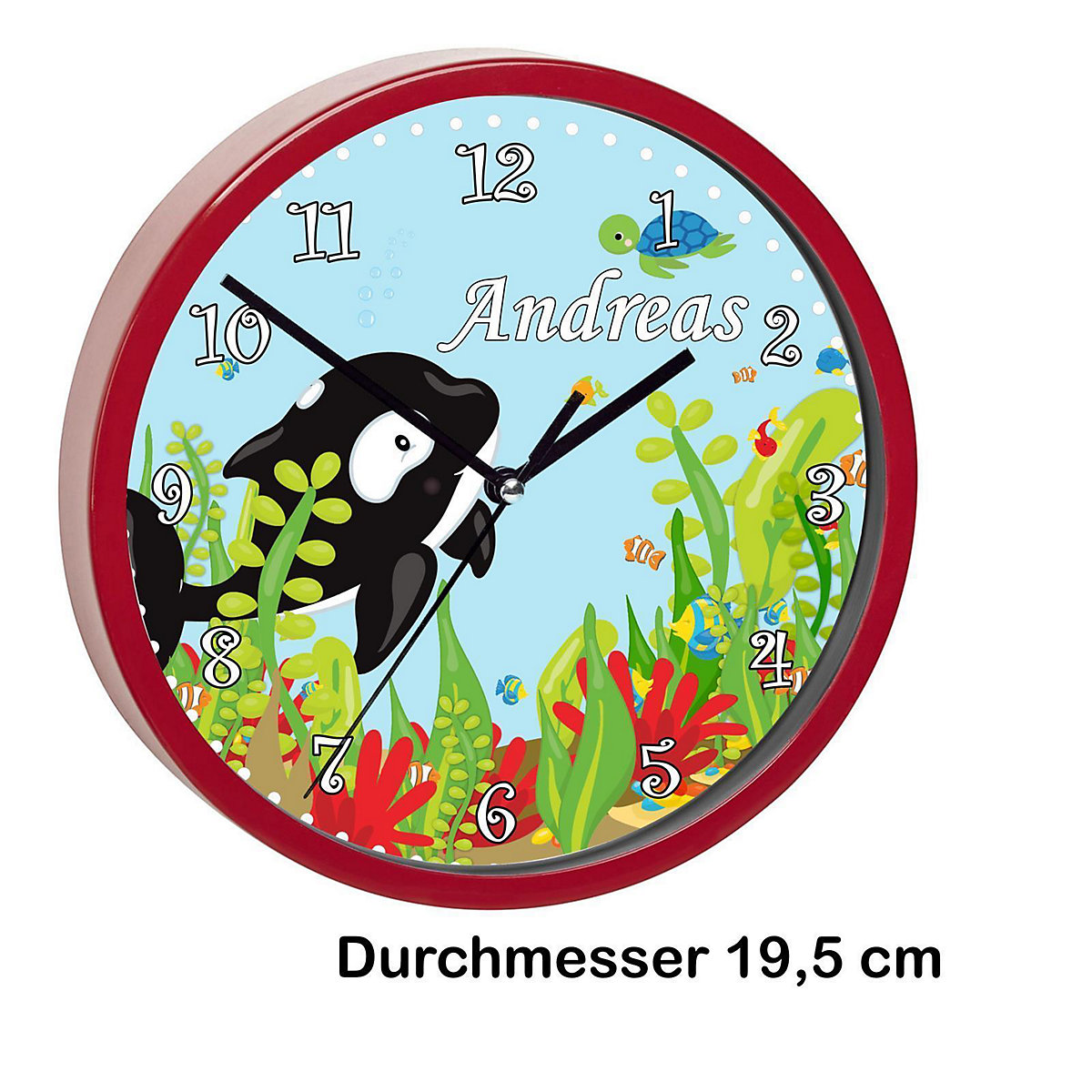Kinder Wanduhr laufruhig personalisiert mit Name Unterwasserwelt