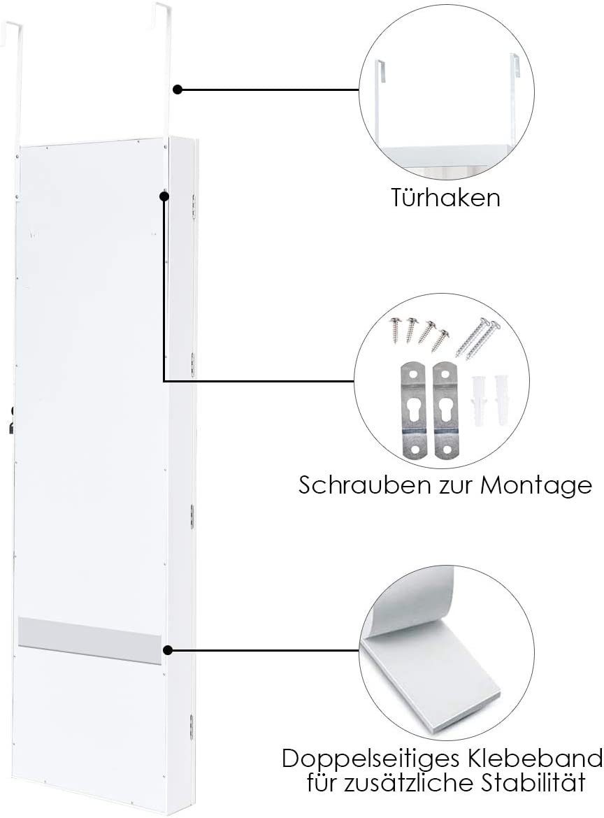 COSTWAY Schmuckschrank abschließbar, hängend Tür und Wandmontage, 15 LED
