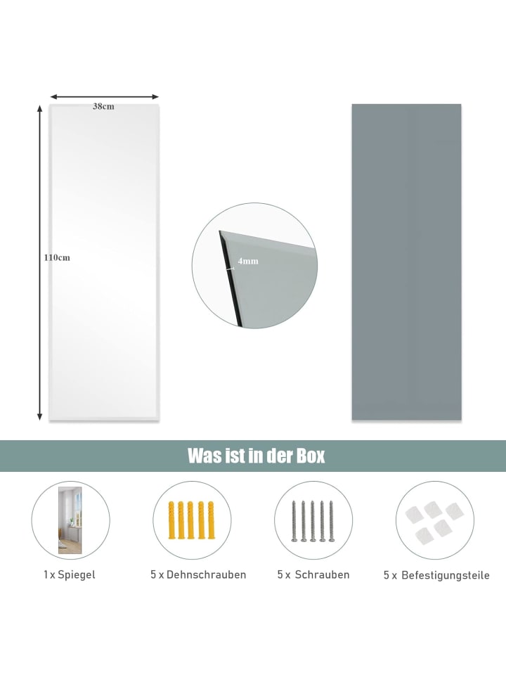 COSTWAY 110x38cm Ganzkörperspiegel in Silber günstig kaufen onesize