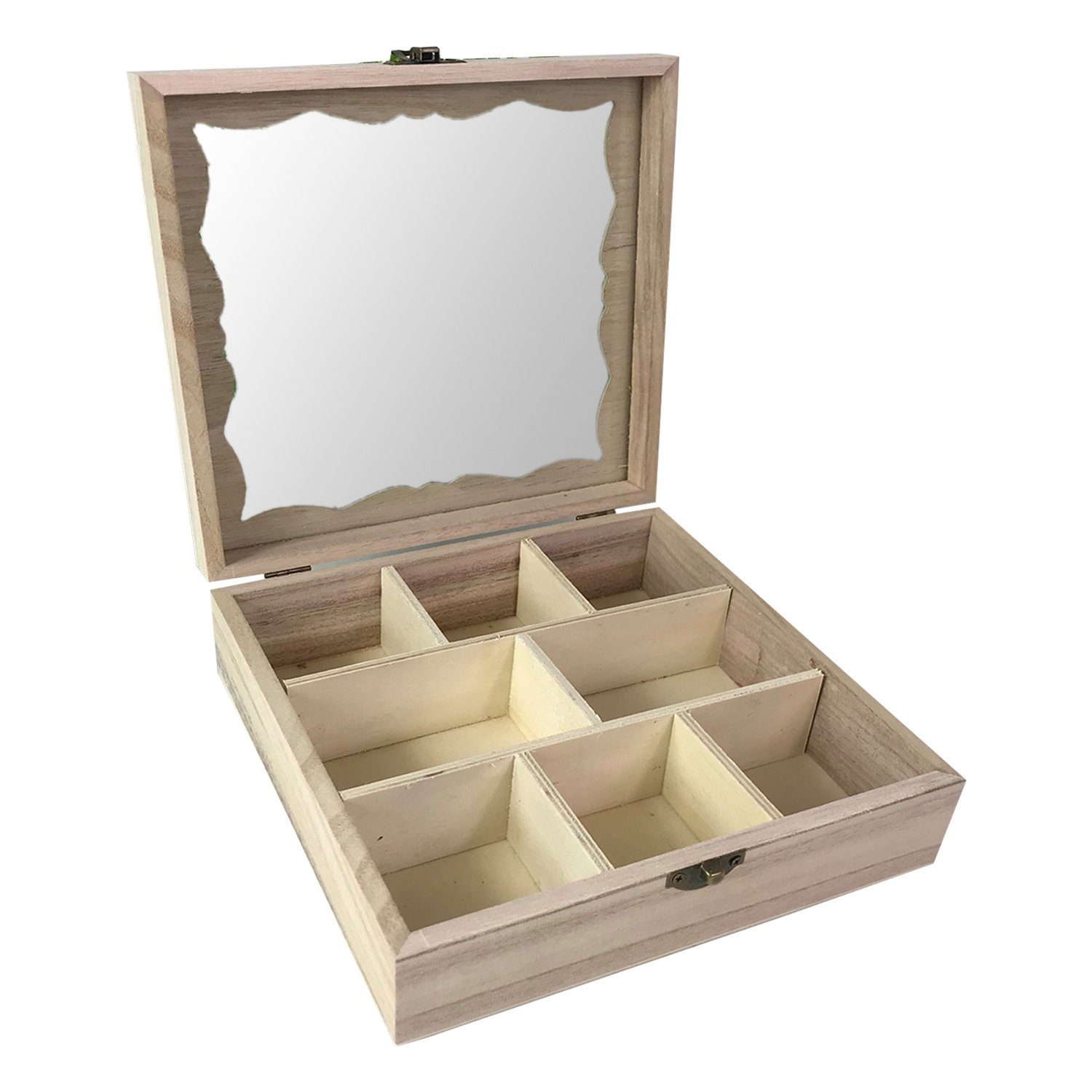 Mojawo Thermobehälter Teebox Holz Natur mit Glasdeckel 8 Fächer