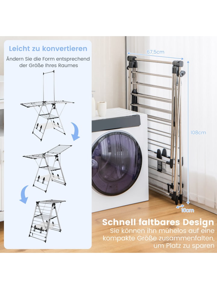 COSTWAY Wäscheständer 192cm ausziehbar in Silber günstig kaufen onesize