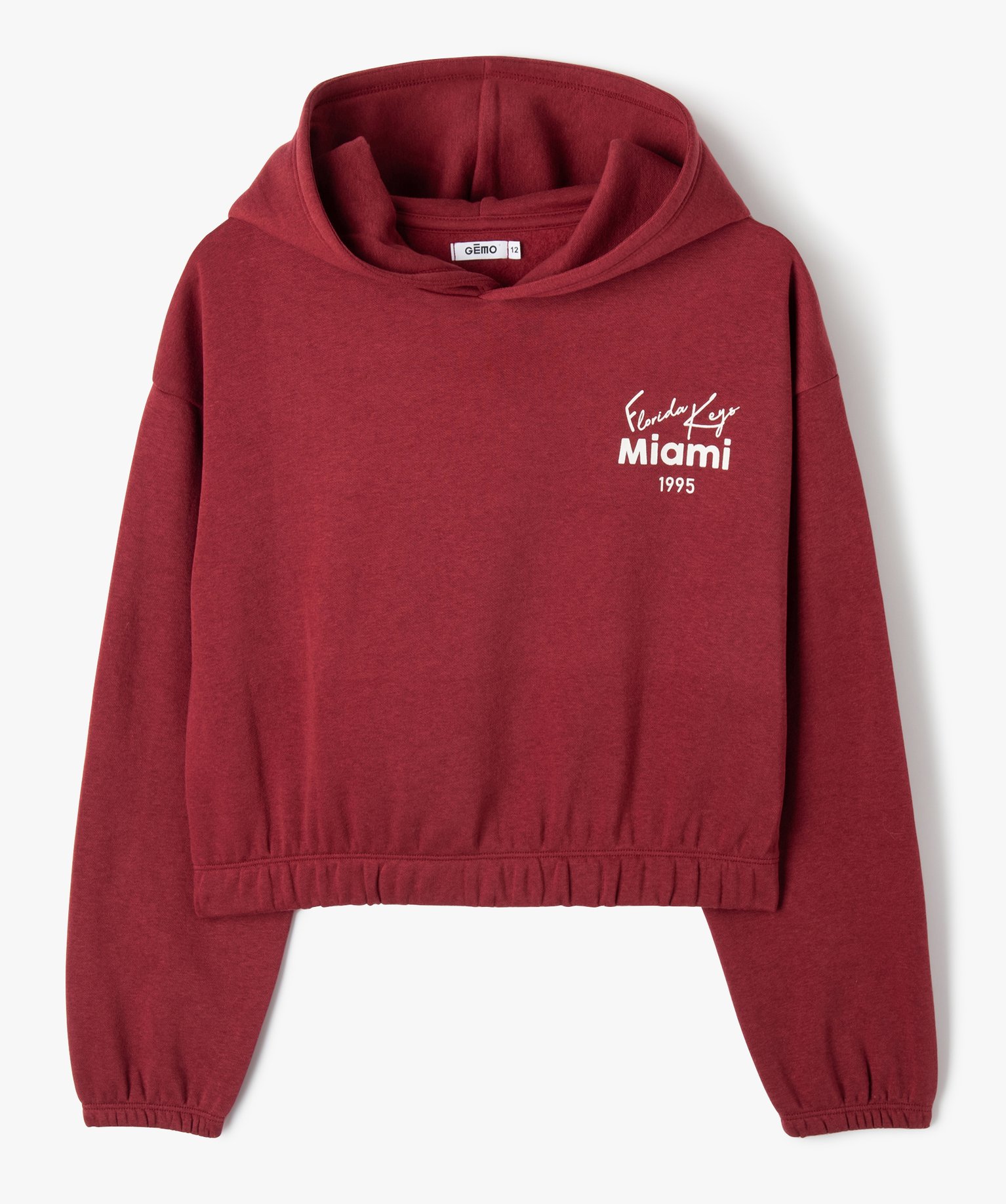 Sweat à capuche court et ample fille rouge fonce | GEMO