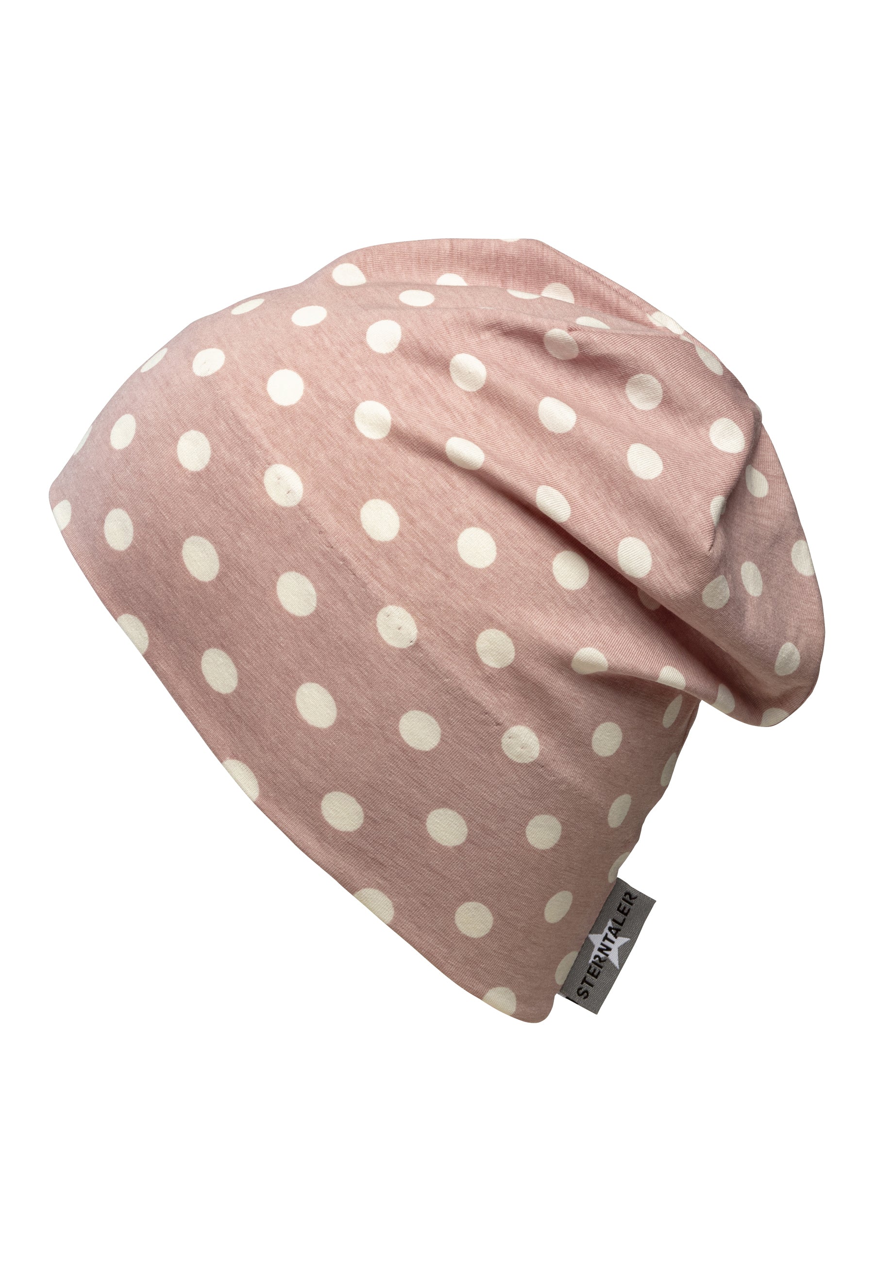 Slouch-Beanie aus Jersey in Hellrot mit Punkten