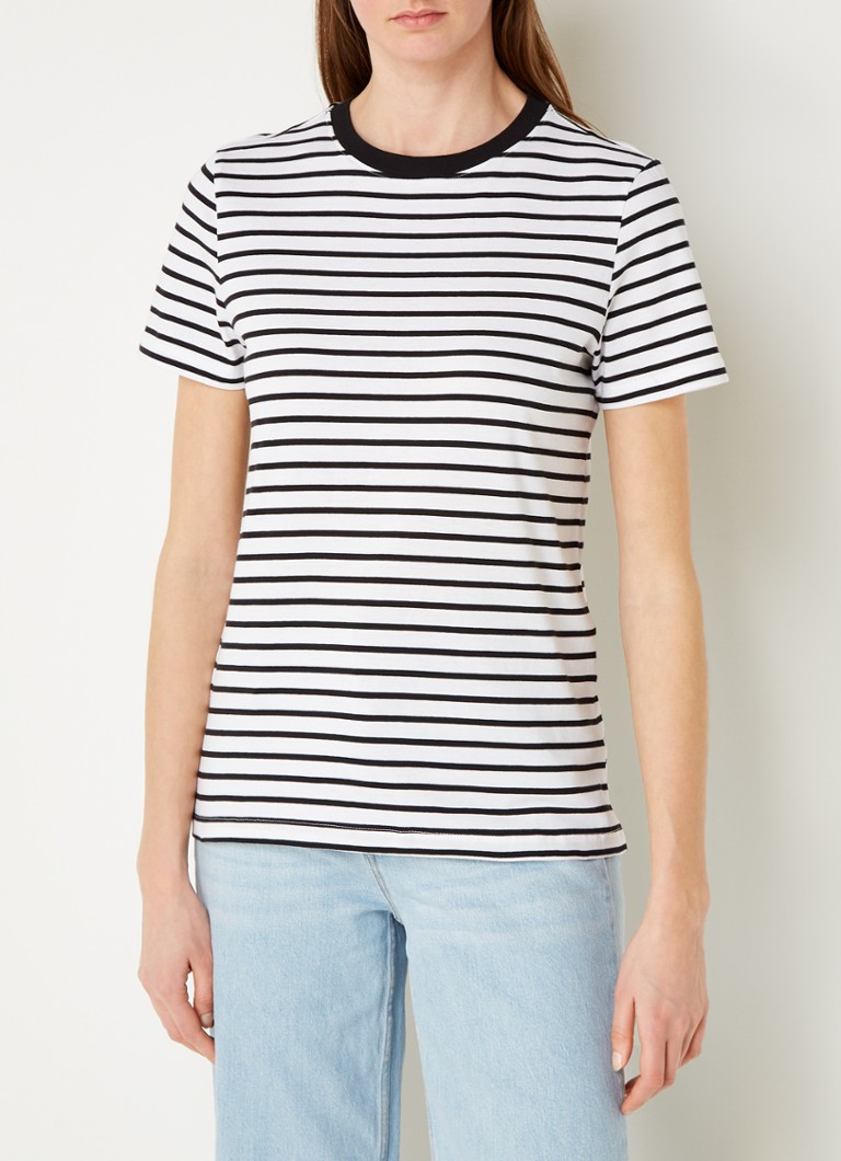 T-shirt essenziale da donna in cotone biologico con stampa a righe.
