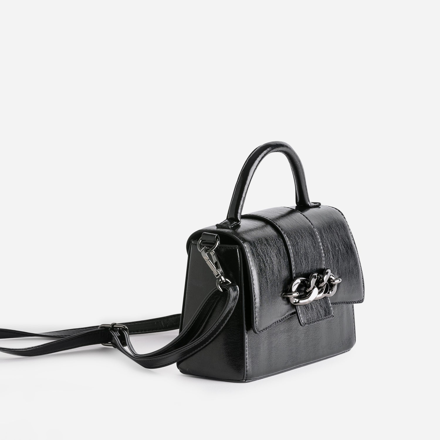 Sac à main TEXTO noir glacé avec maxi chaîne