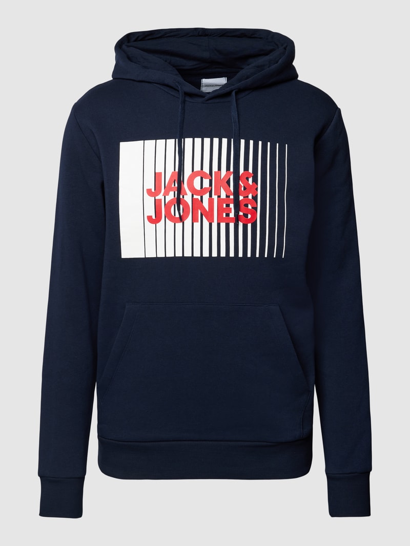 Hoodie mit Label-Print Modell 'ECORP' in dunkelblau