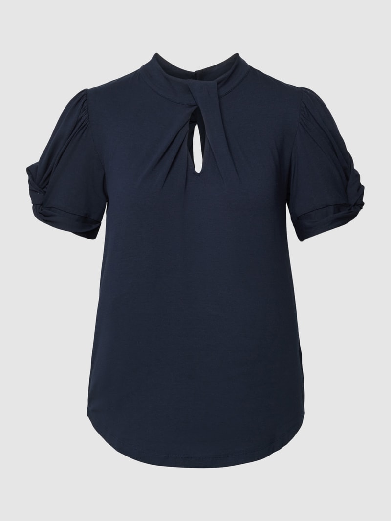 T-Shirt mit Schlüsselloch-Ausschnitt Modell 'IRVETTE' in marineblau