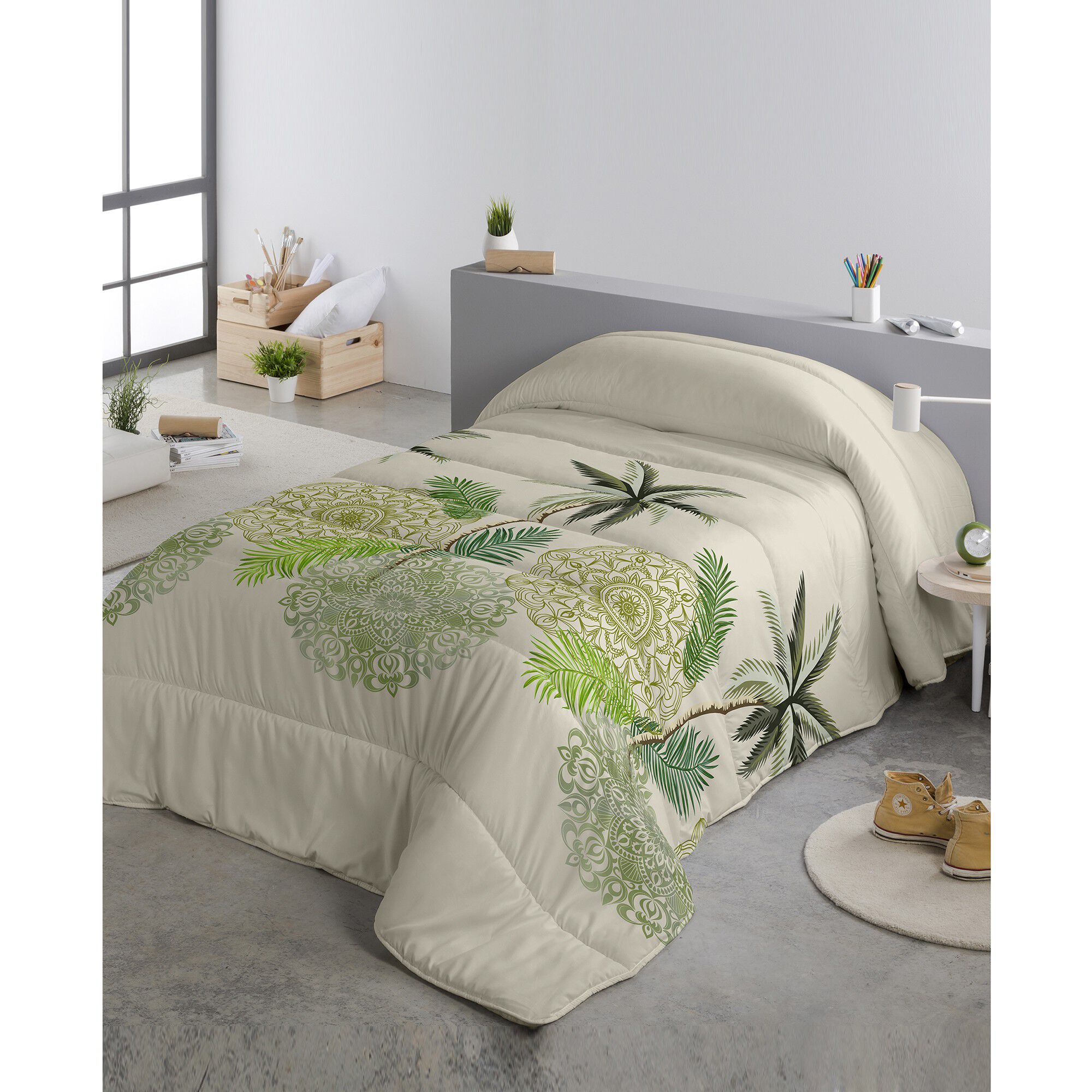 Couette microfibre imprimée feuilles tropicales 200 g/m²