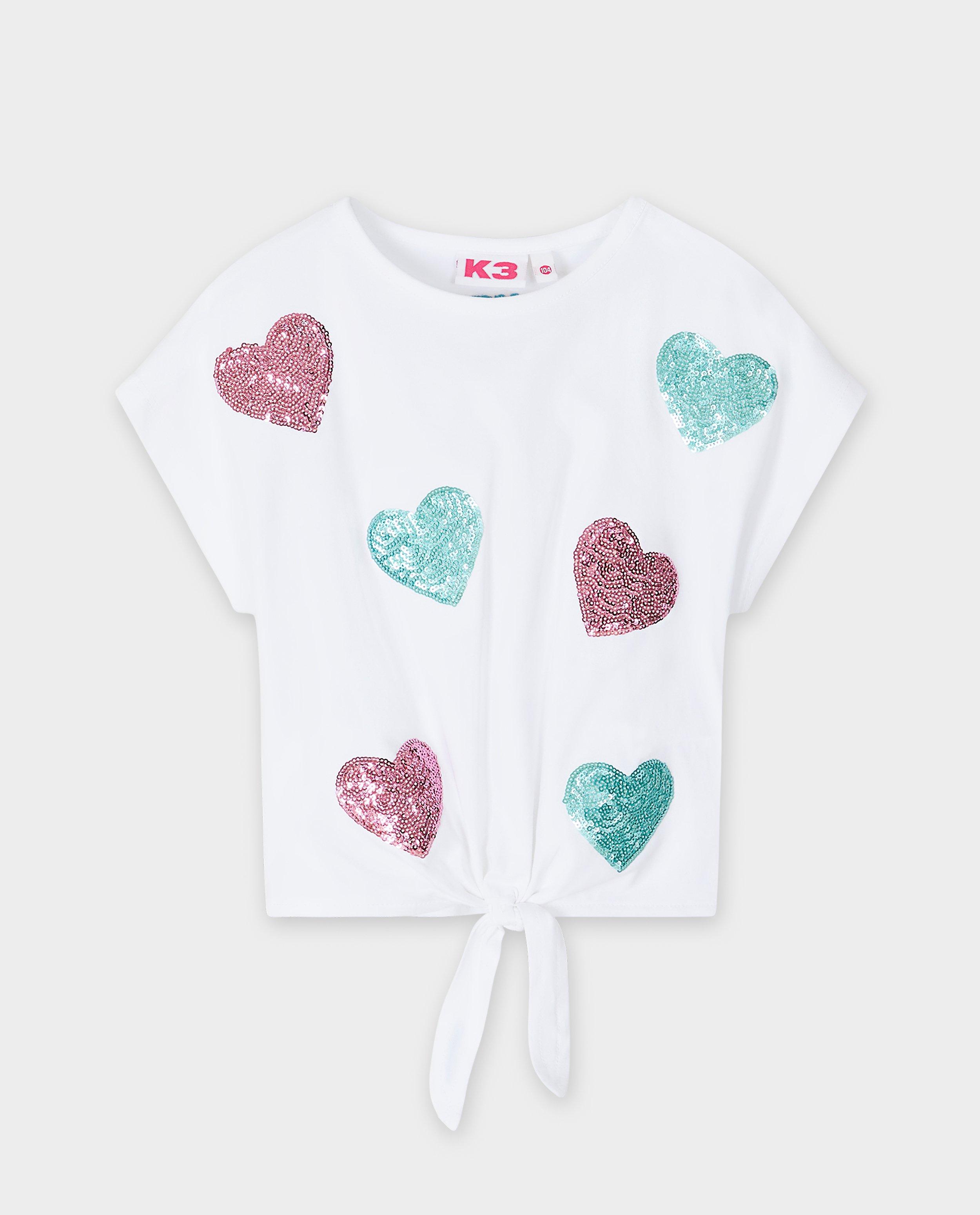 Tricou K3 cu inimioare din paiete, alb
