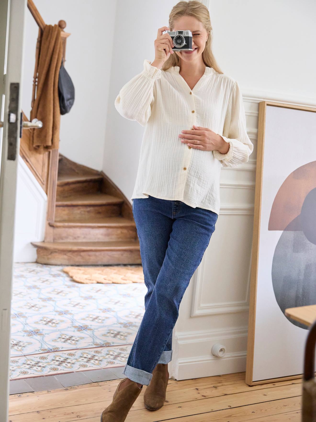 Blouse gaze de coton grossesse et allaitement vert sapin