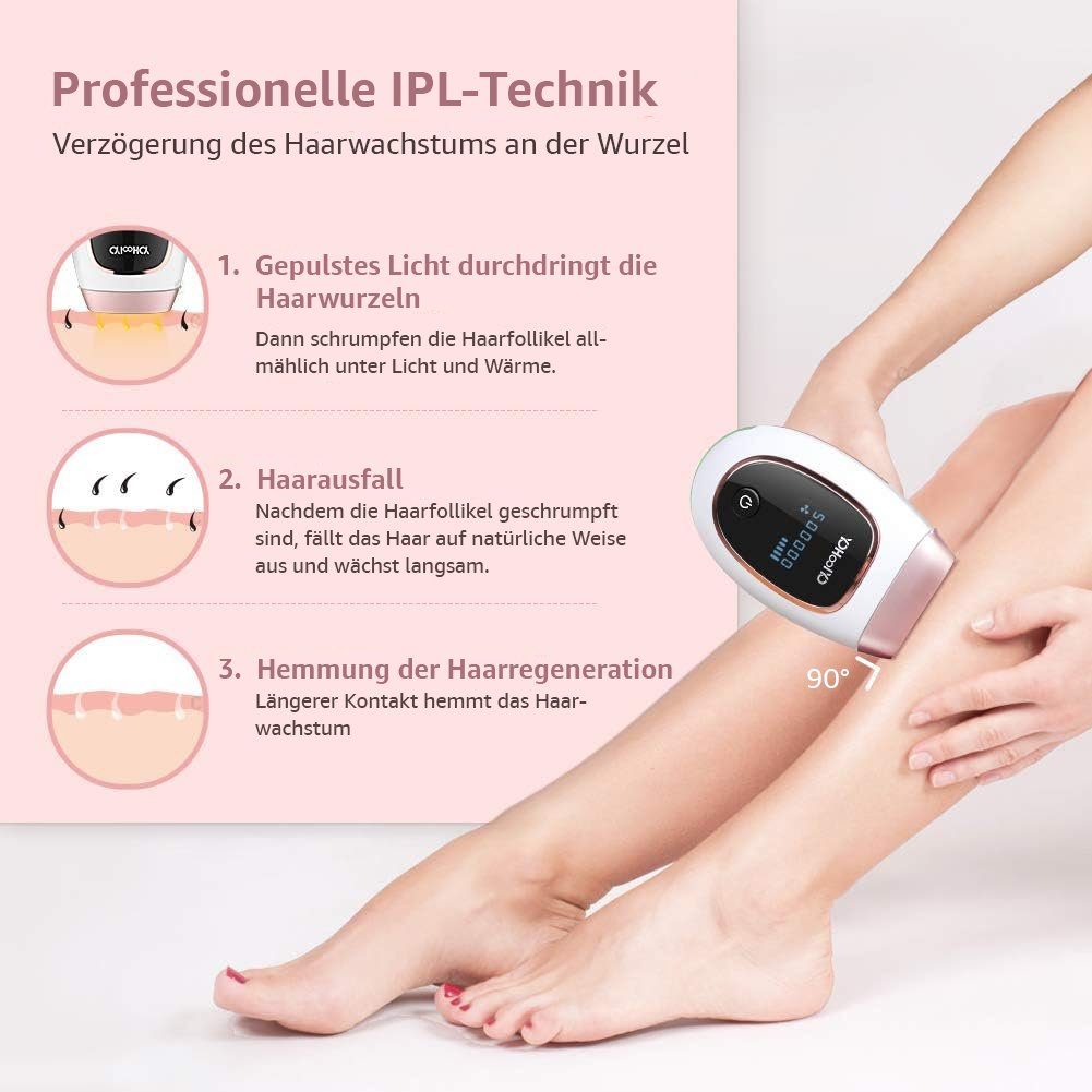 YOHOOLYO IPL-Haarentferner Laser für Körper mit 500.000 Blitzen, Mit 5 Einstellbaren Stufen, IPL Haarentferner mit 500.000 Blitzen Lichtimpulse, 2 Modi, LCD-Anzeige und Zubehör., Verzögern Sie das Haarwachstum von der Wurzel.